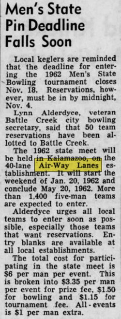 Airway Fun Center (Air-Way Lanes) - Oct 27 1961 Article